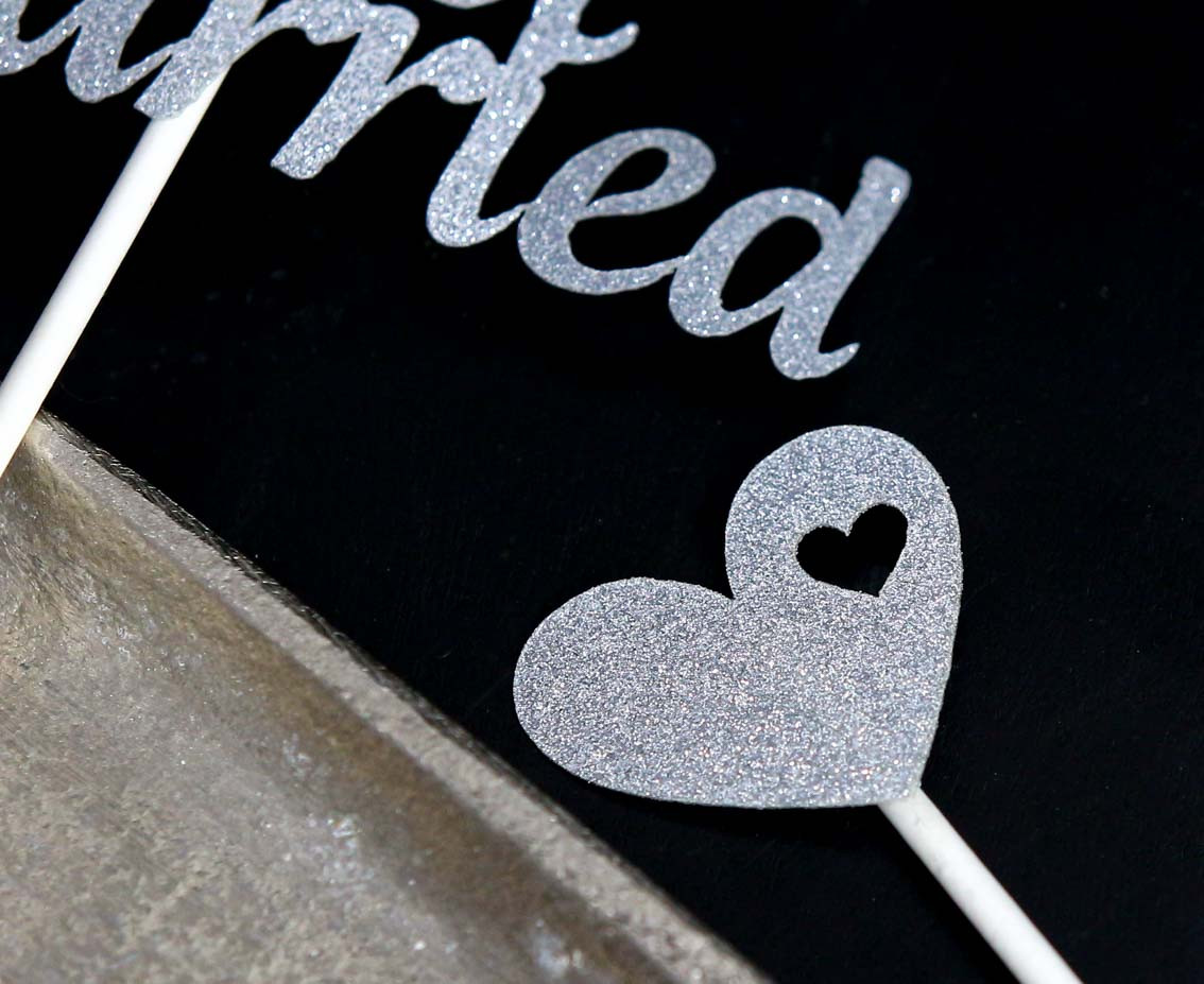 Paper picks W&C Just Married, silver glitter, 5 pcs.