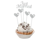 Paper picks W&C Just Married, silver glitter, 5 pcs.