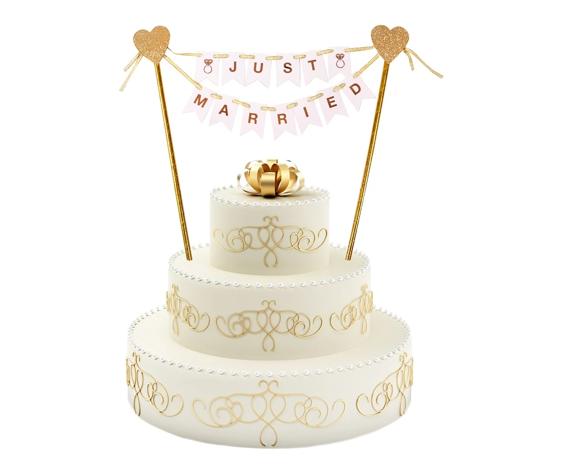 Paper cake decoration W&C Just Married, 25 cm EOL