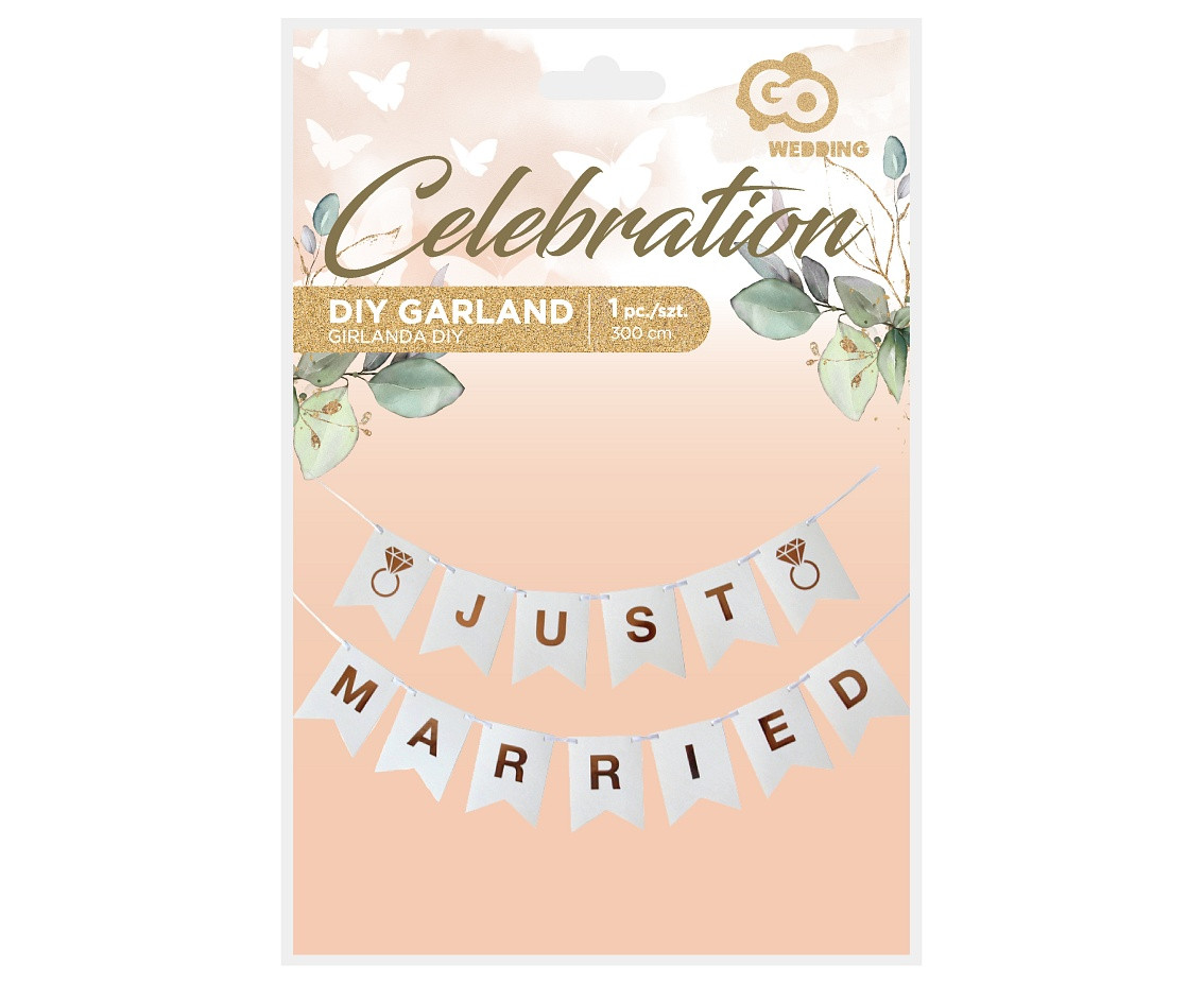 Paper_GD garland W&C Just Married, 300 cm, DIY, flag''s hight 18 cm EOL