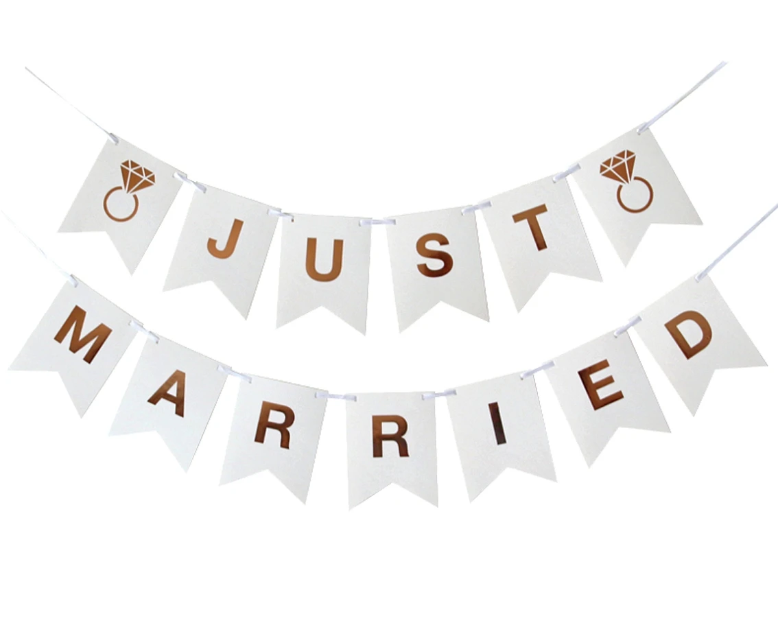 Paper_GD garland W&C Just Married, 300 cm, DIY, flag''s hight 18 cm EOL