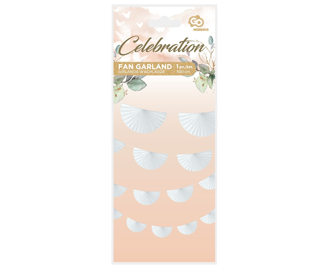 Paper garland W&C Deco Fans, white, 300 cm, fan size 20 cm EOL