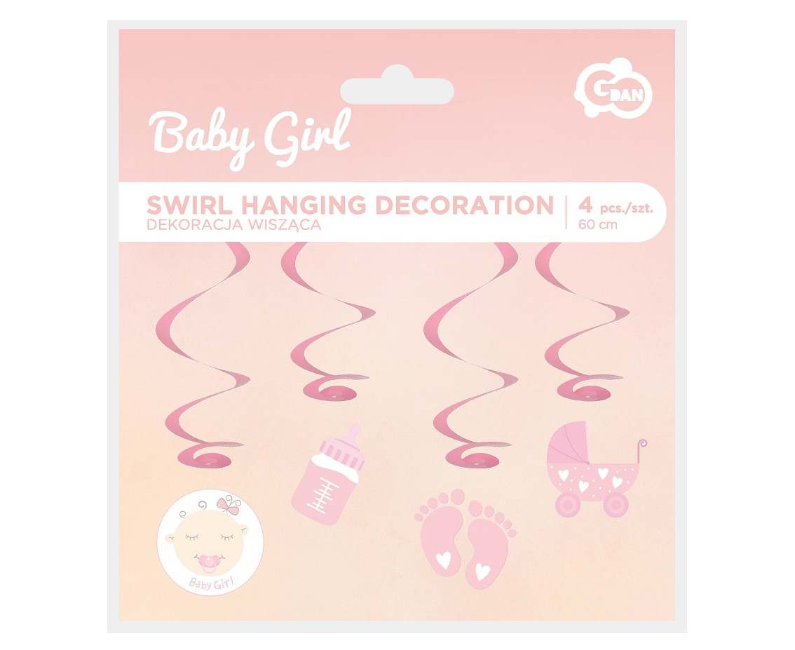 Paper / foil hanging decoration B&G Baby Girl, 60 cm, 4 pcs.