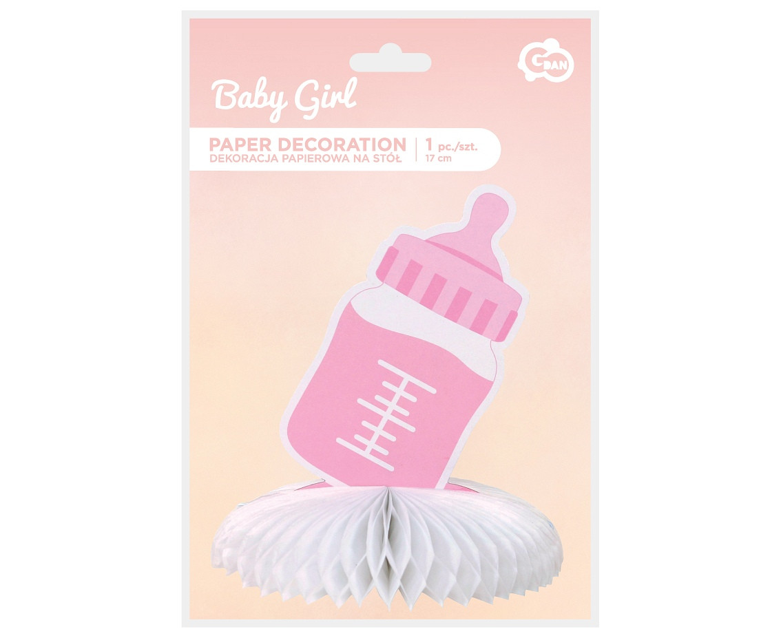Paper centerpiece B&G Baby Girl - Bottle, light pink, 17 cm