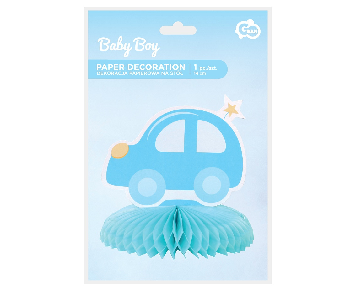 Paper centerpiece B&G Baby Boy - Car, light blue, 14 cm