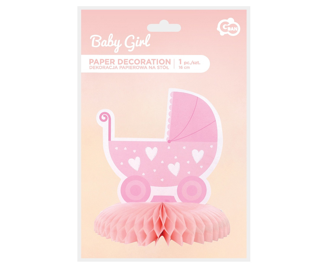 Paper centerpiece B&G Baby Girl, carriage, light pink, 16 cm