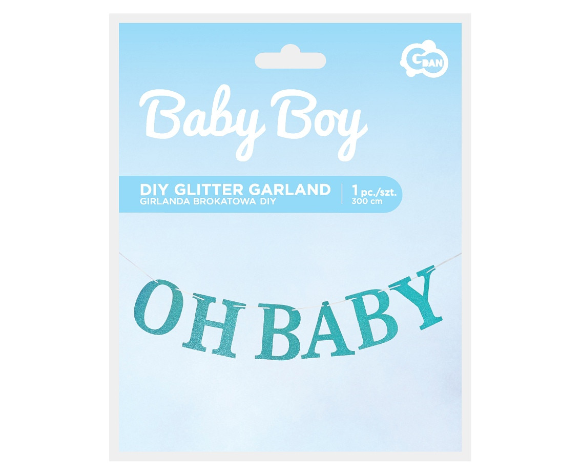 Glitter_GD paper garland B&G Oh Baby, light blue, DIY, 300 cm