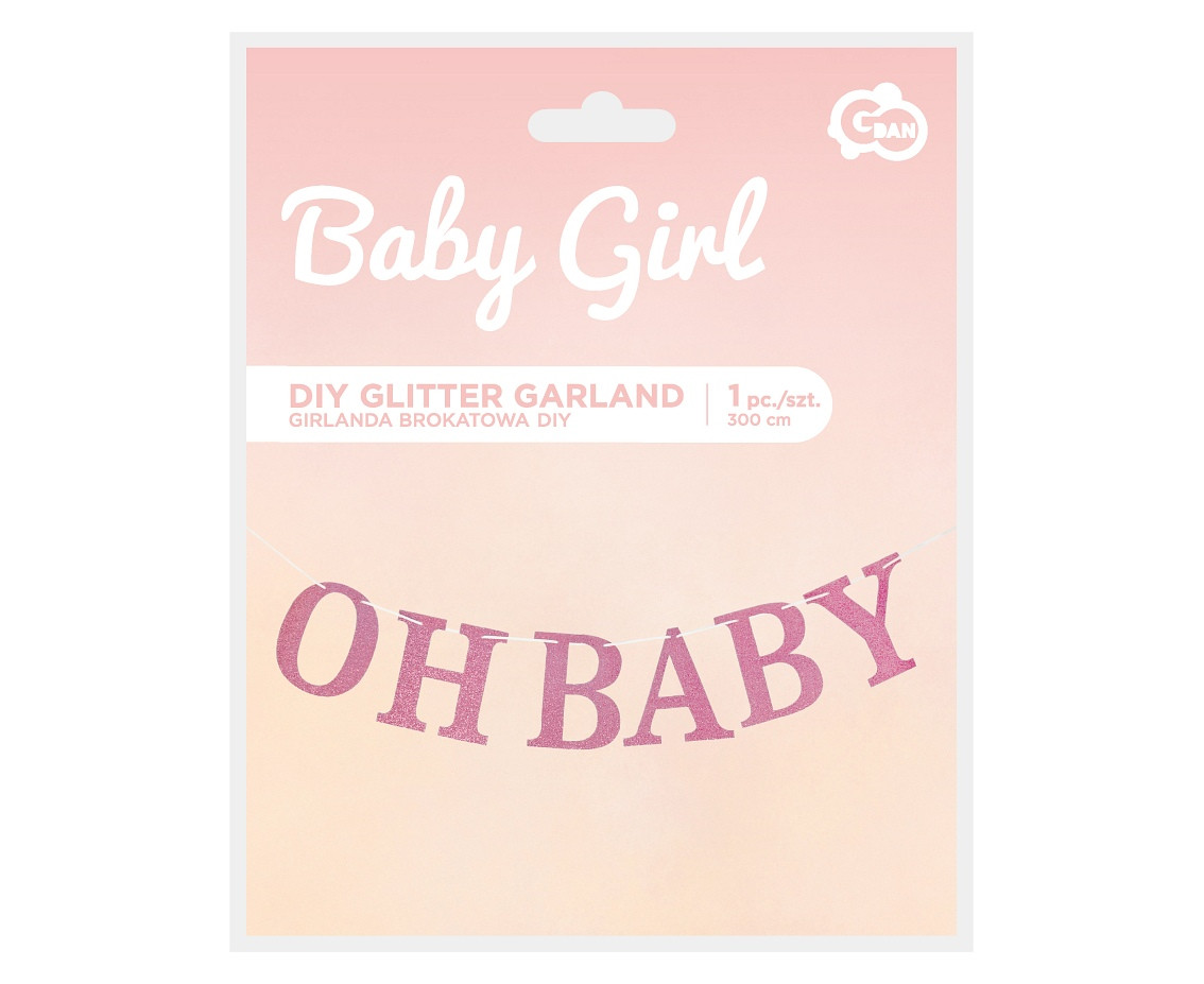 Glitter paper garland B&G Oh Baby, light pink, DIY, 300 cm