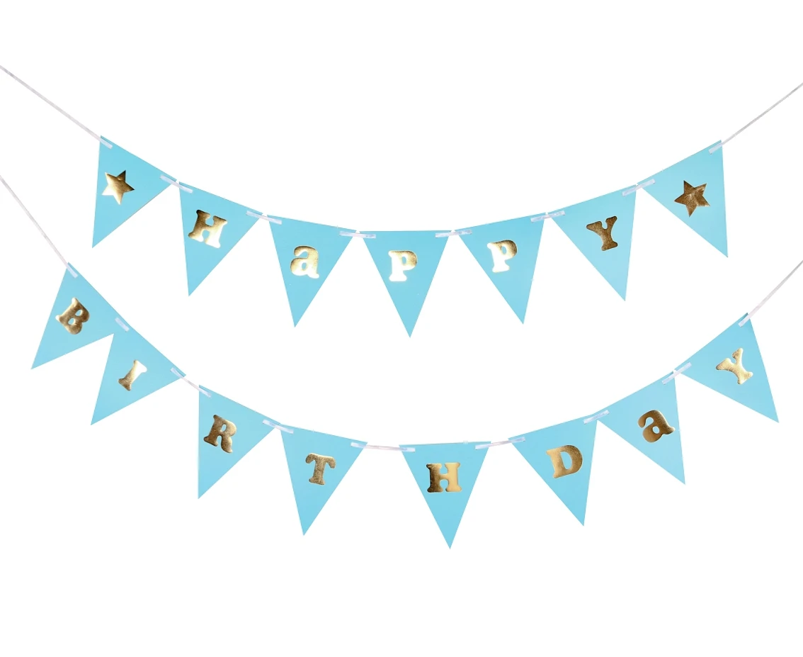 Paper garland B&G Happy Birthday Baby Boy, light blue, 300 cm, flag height 17 cm