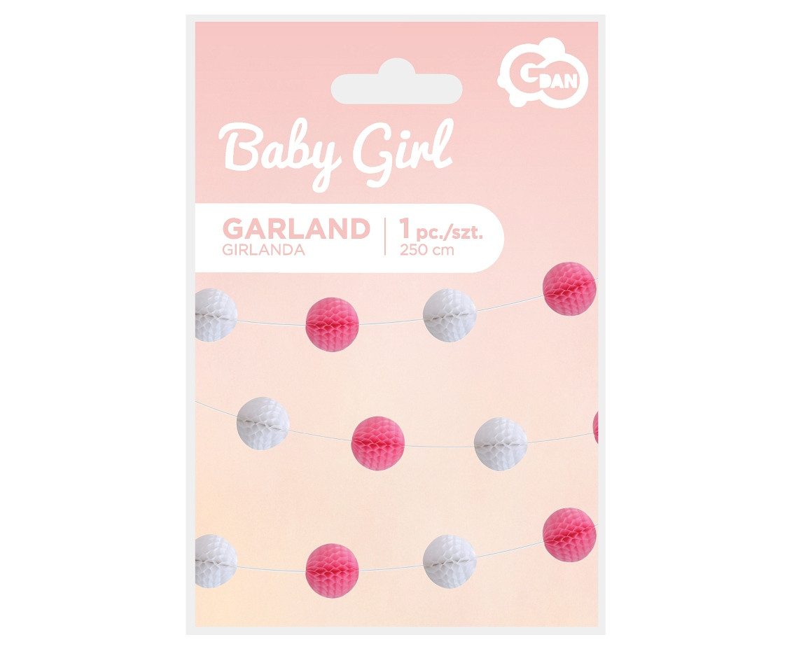 Pom Pom garland B&G Baby Girl, light pink, 250 cm
