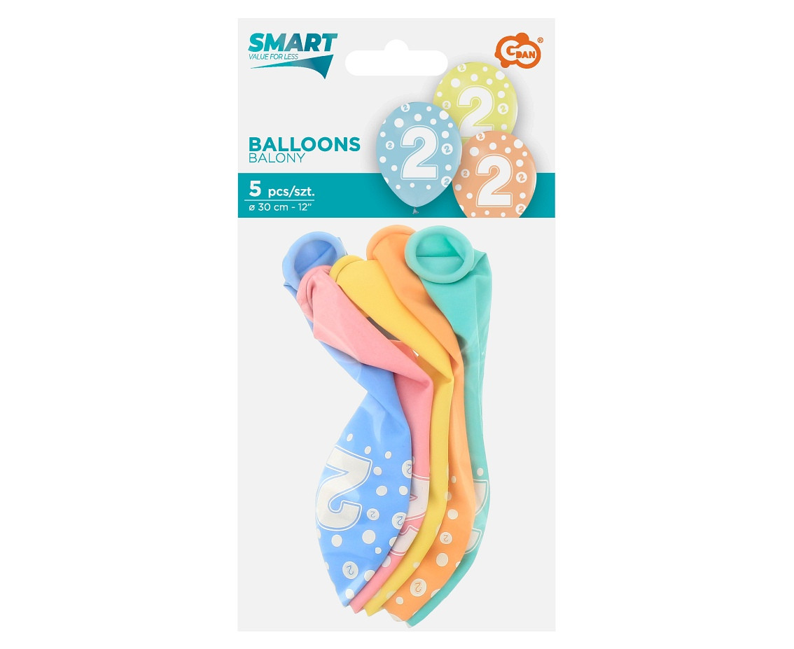 Balloon with digit 2, 12" / 5 pcs.