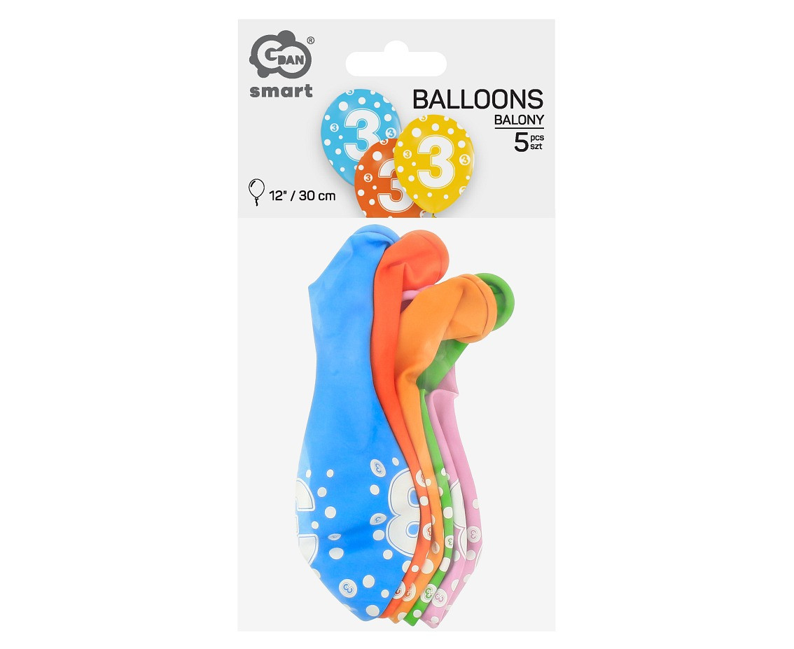 Balloon with digit 3, 12" / 5 pcs.