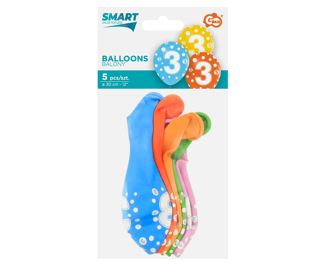 Balloon with digit 3, 12" / 5 pcs.