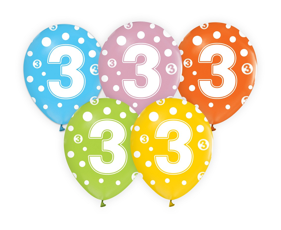 Balloon with digit 3, 12" / 5 pcs.