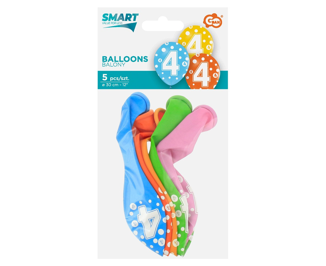 Balloon with digit 4, 12" / 5 pcs.