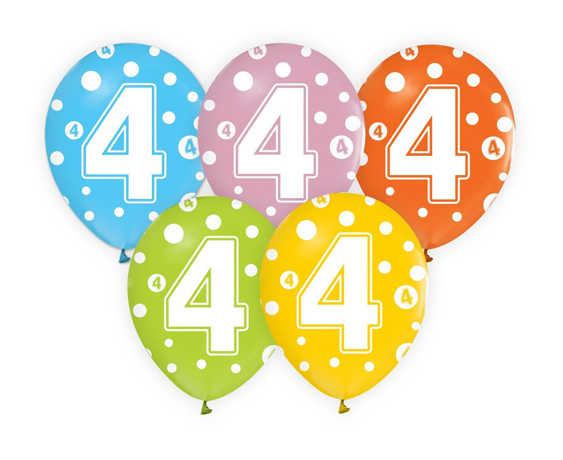 Balloon with digit 4, 12" / 5 pcs.