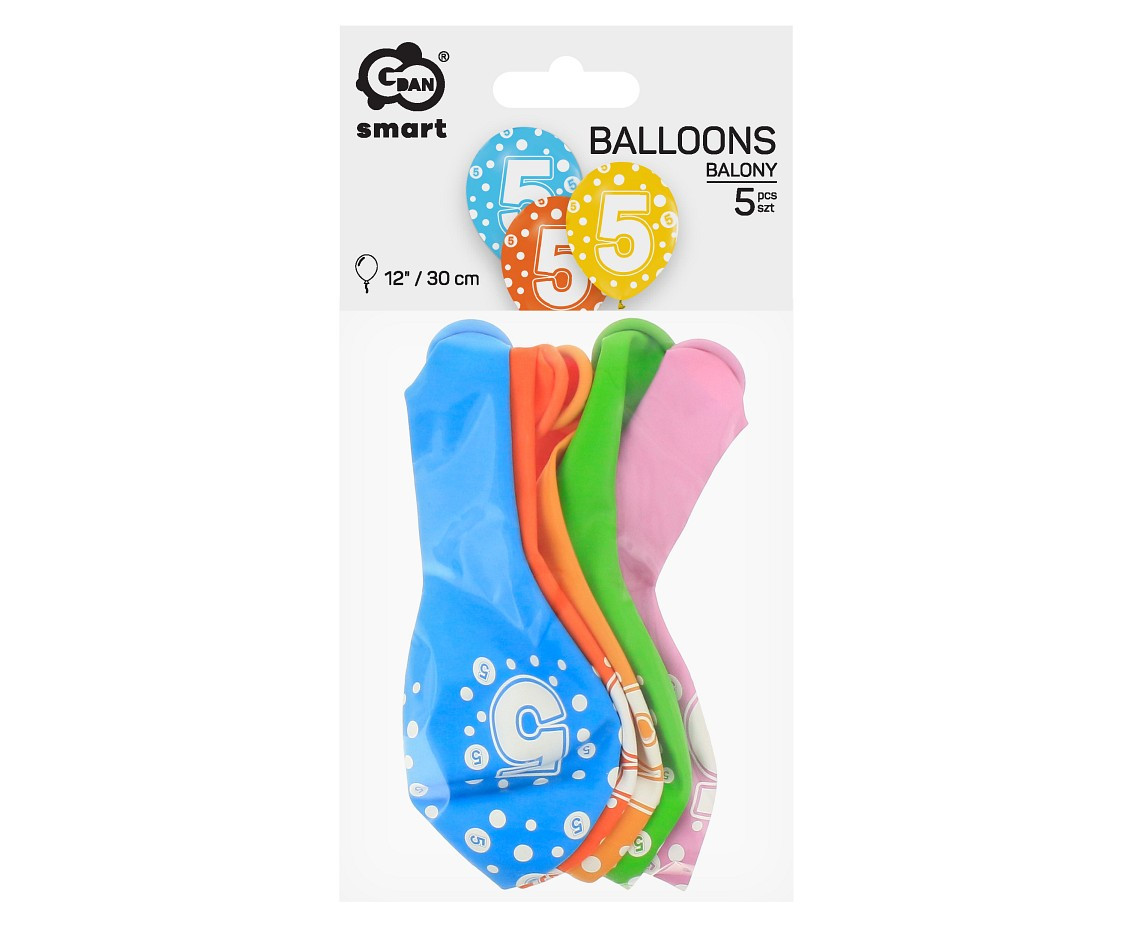Balloon with digit 5, 12" / 5 pcs.