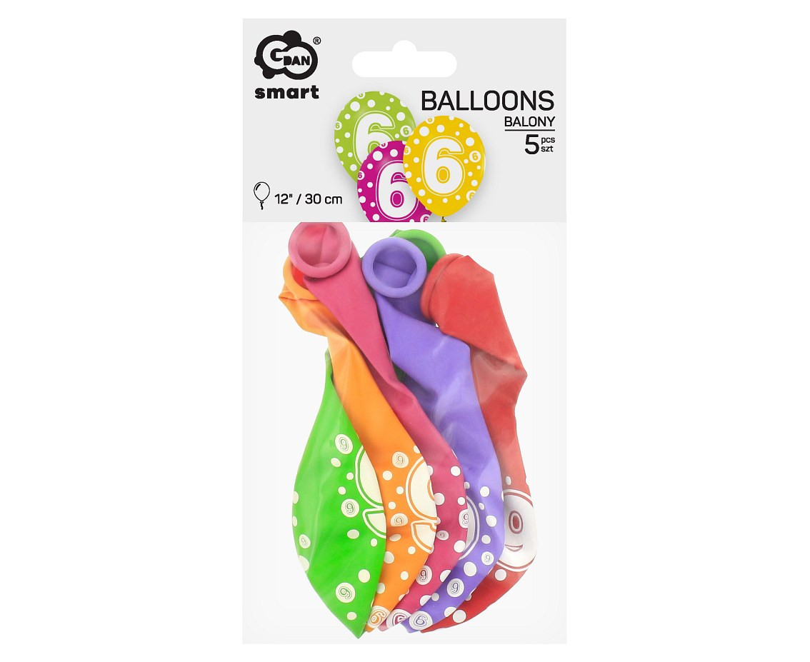 Balloon with digit 6, 12" / 5 pcs.