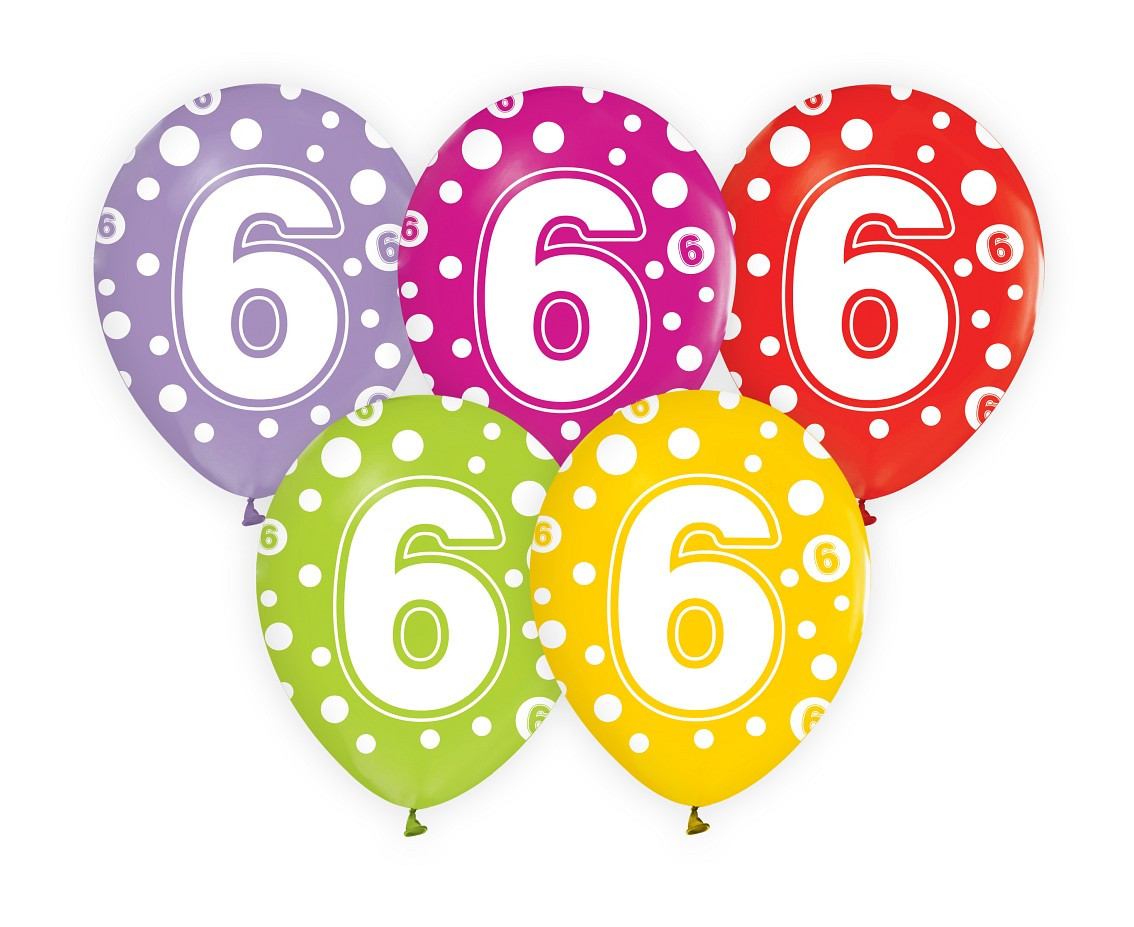 Balloon with digit 6, 12" / 5 pcs.