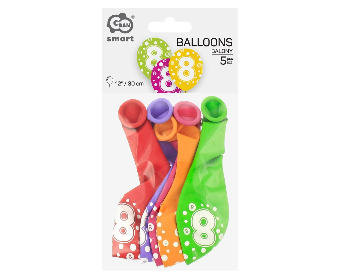 Balloon with digit 8, 12" / 5 pcs.