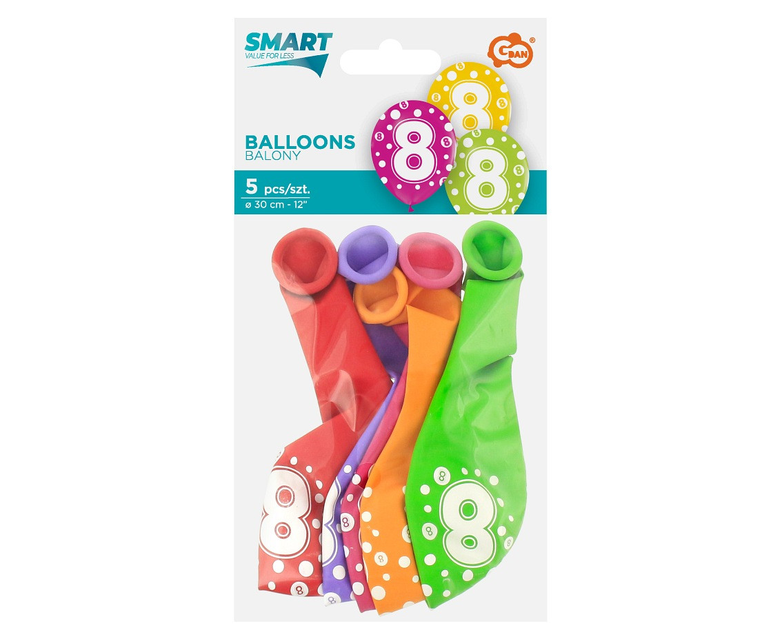 Balloon with digit 8, 12" / 5 pcs.