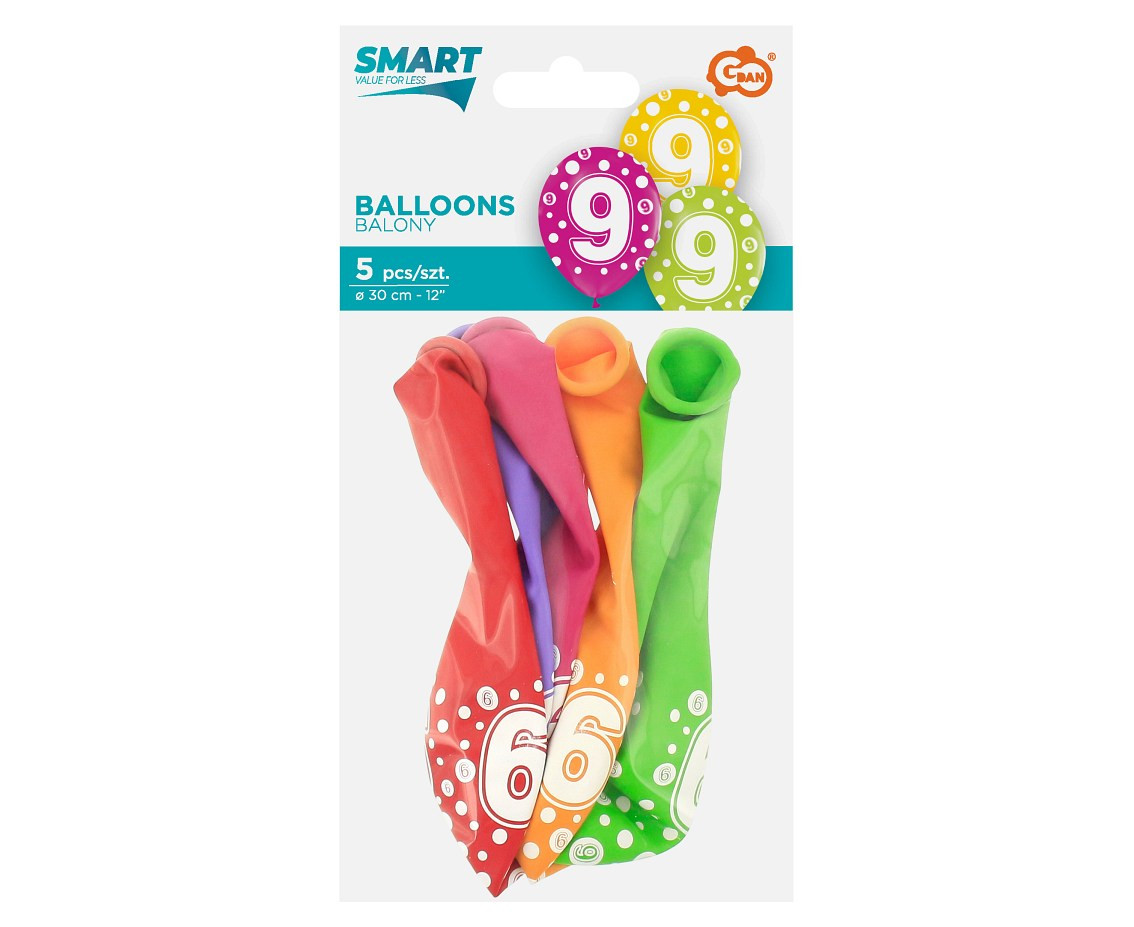 Balloon with digit 9, 12" / 5 pcs.