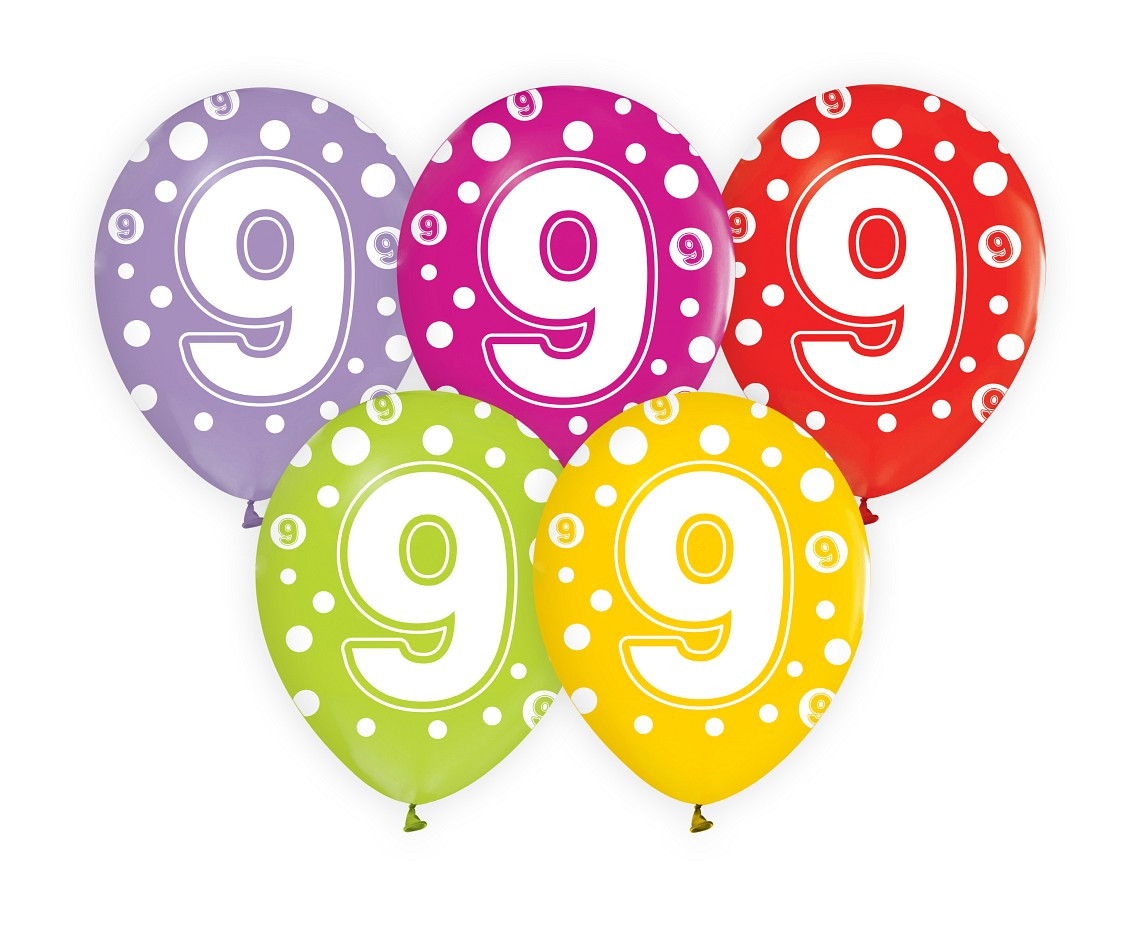 Balloon with digit 9, 12" / 5 pcs.