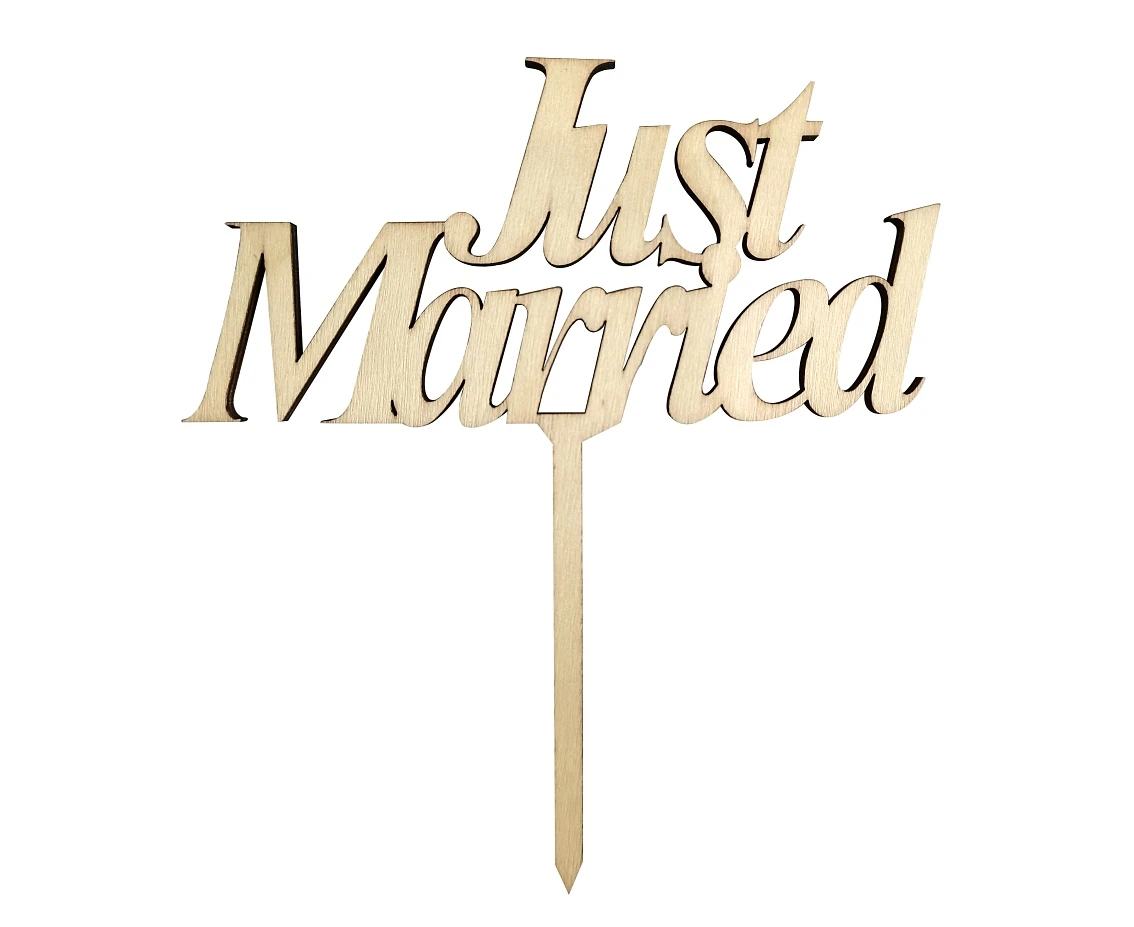 Wooden cake decoration Just Married, 13 x 14 cm EOL
