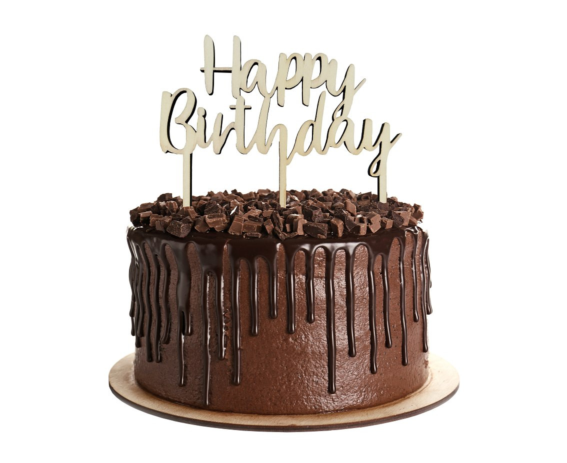 Wooden cake decoration Happy Birthday, 13 x 14 cm