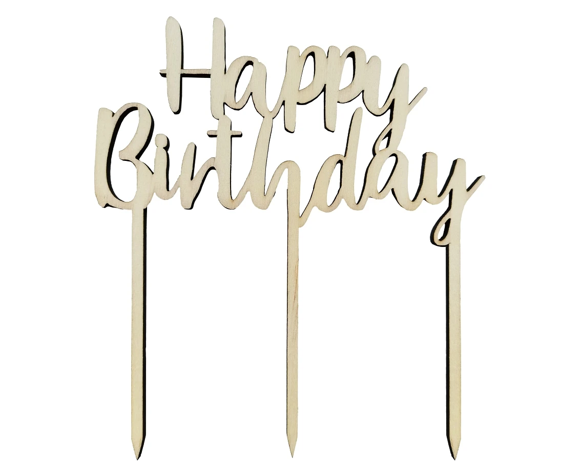 Wooden cake decoration Happy Birthday, 13 x 14 cm
