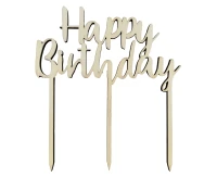 Wooden cake decoration Happy Birthday, 13 x 14 cm