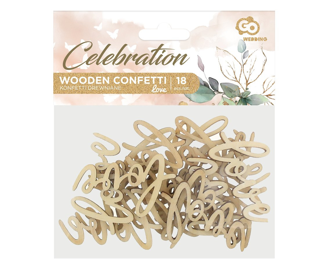 Wooden confetti Love, 6 x 3 cm, 18 pcs.