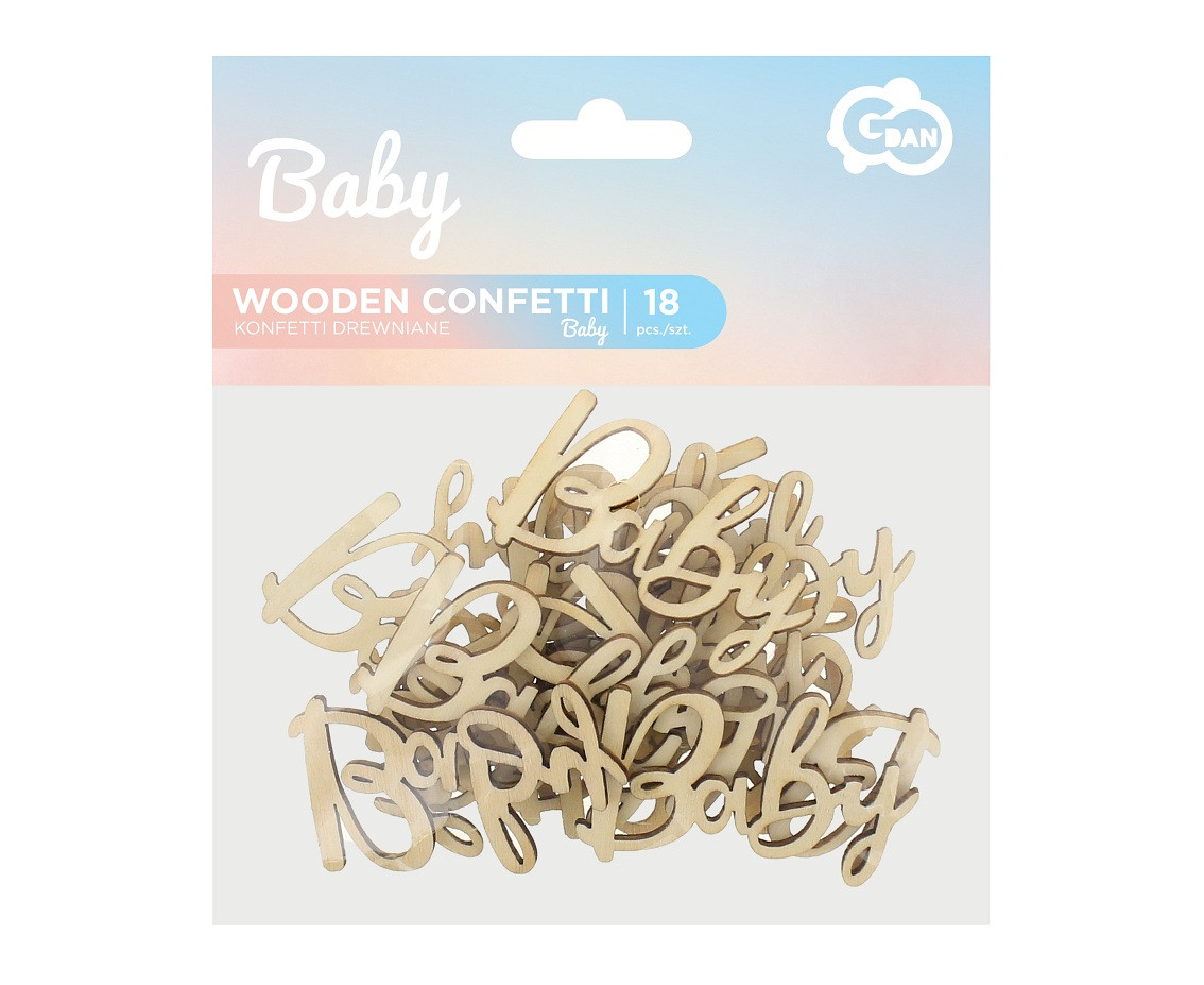 Wooden confetti Baby, 6 x 3 cm, 18 pcs.EOL