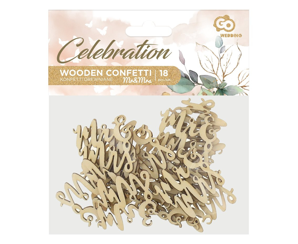 Wooden confetti Mr&Mrs, 4 x 4 cm EOL