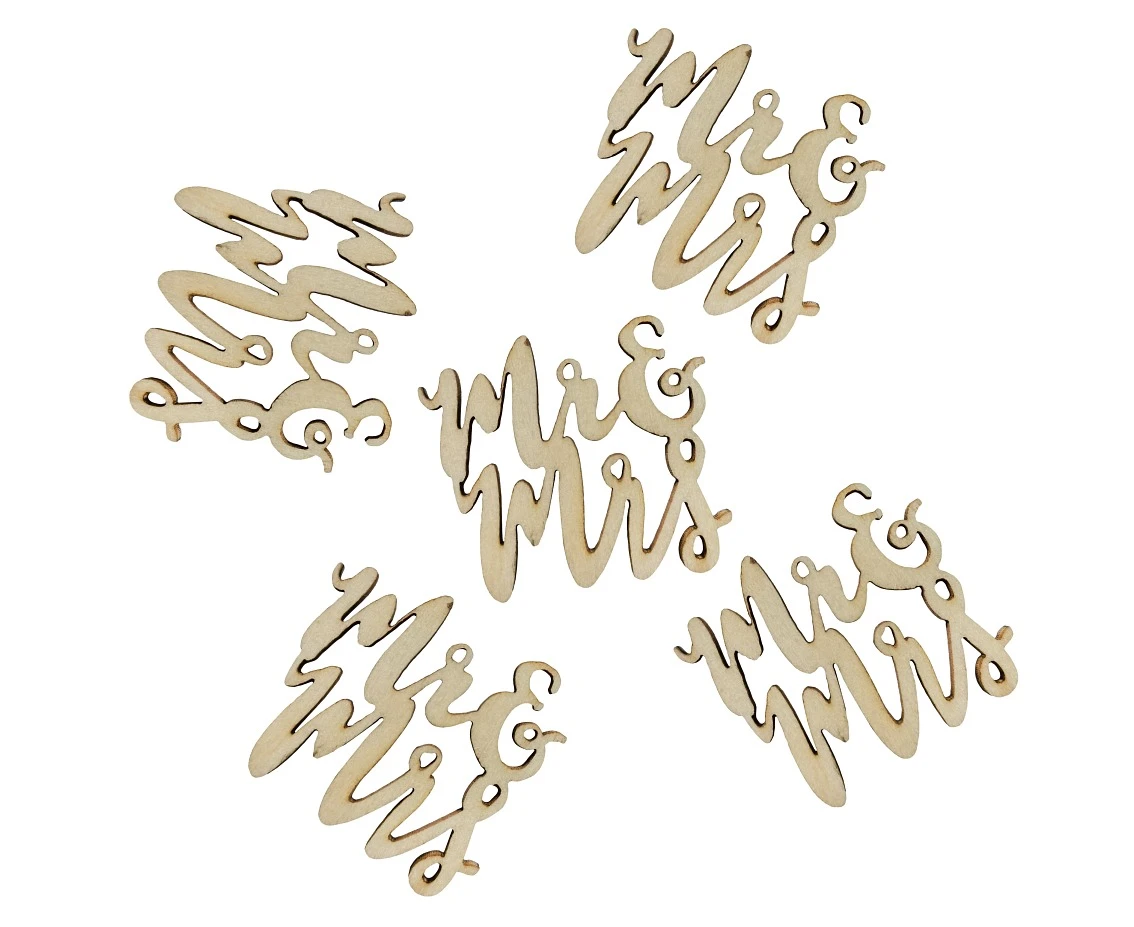 Wooden confetti Mr&Mrs, 4 x 4 cm EOL