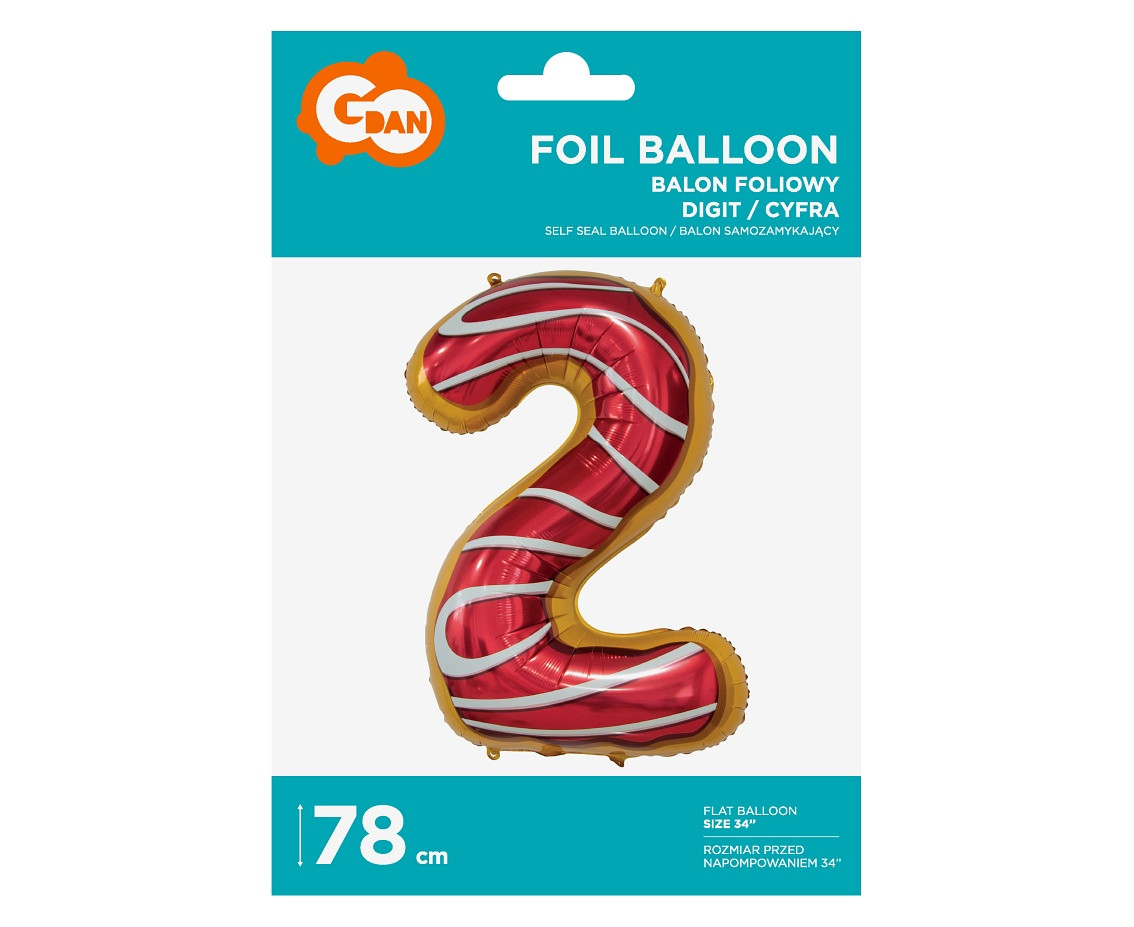 Foil balloon digit 2, Cookie, 78 cm EOL