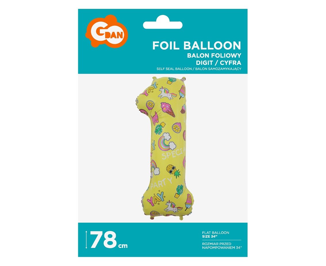 Foil balloon digit 1, Images, 78 cm EOL