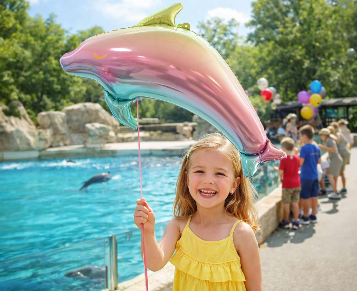 Foil balloon Dolphin, rainbow colour, 93 cm