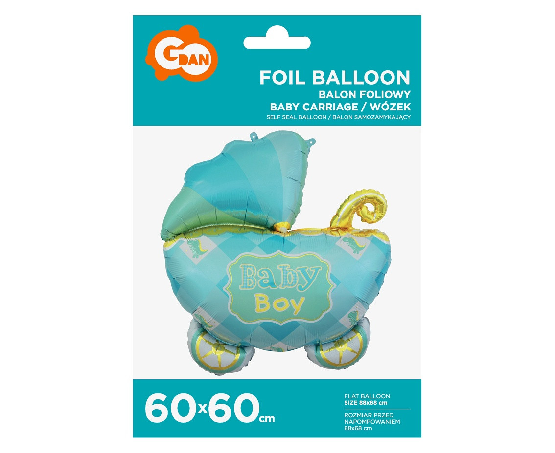Foil balloon Baby Carriage, blue, 60 cm
