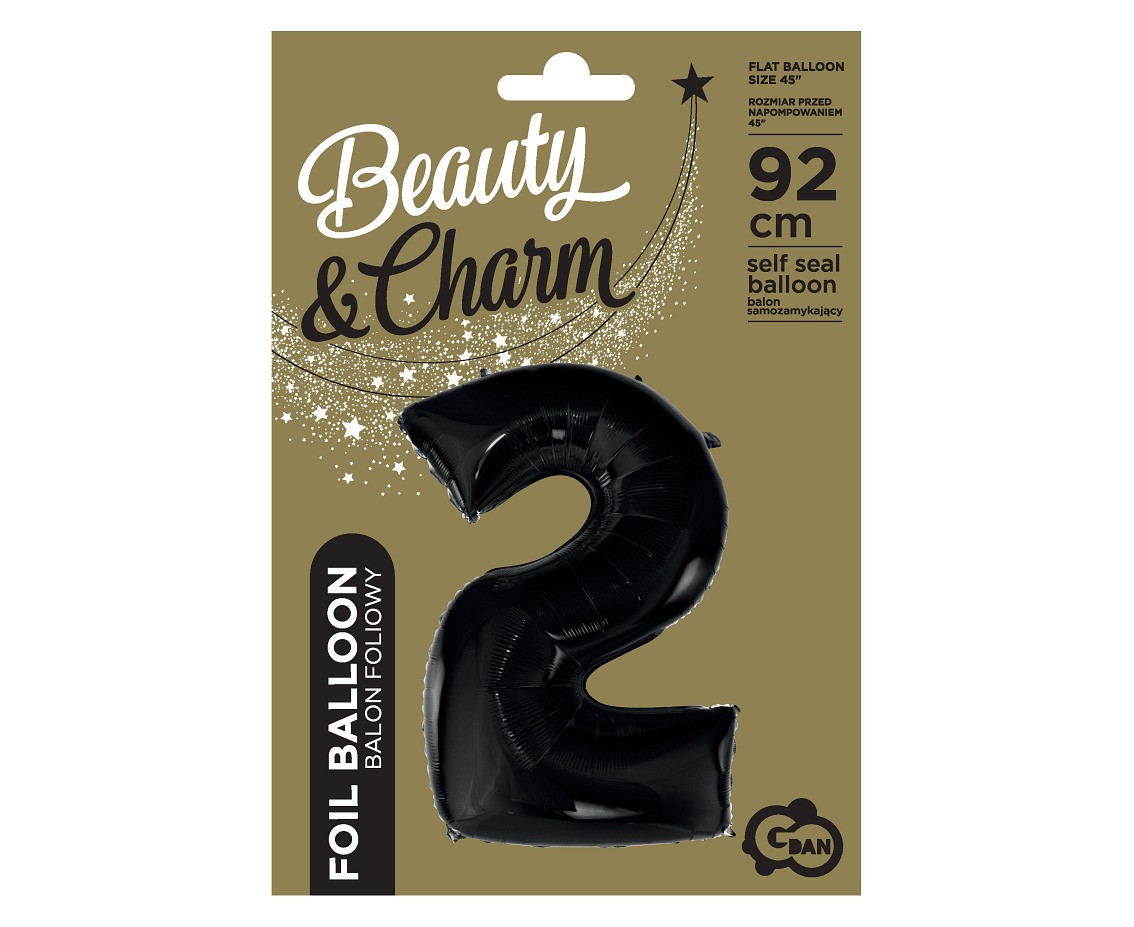 Foil balloon B&C digit 2, black, 92 cm