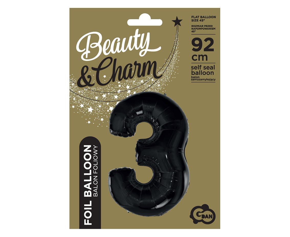 Foil balloon B&C digit 3, black, 92 cm