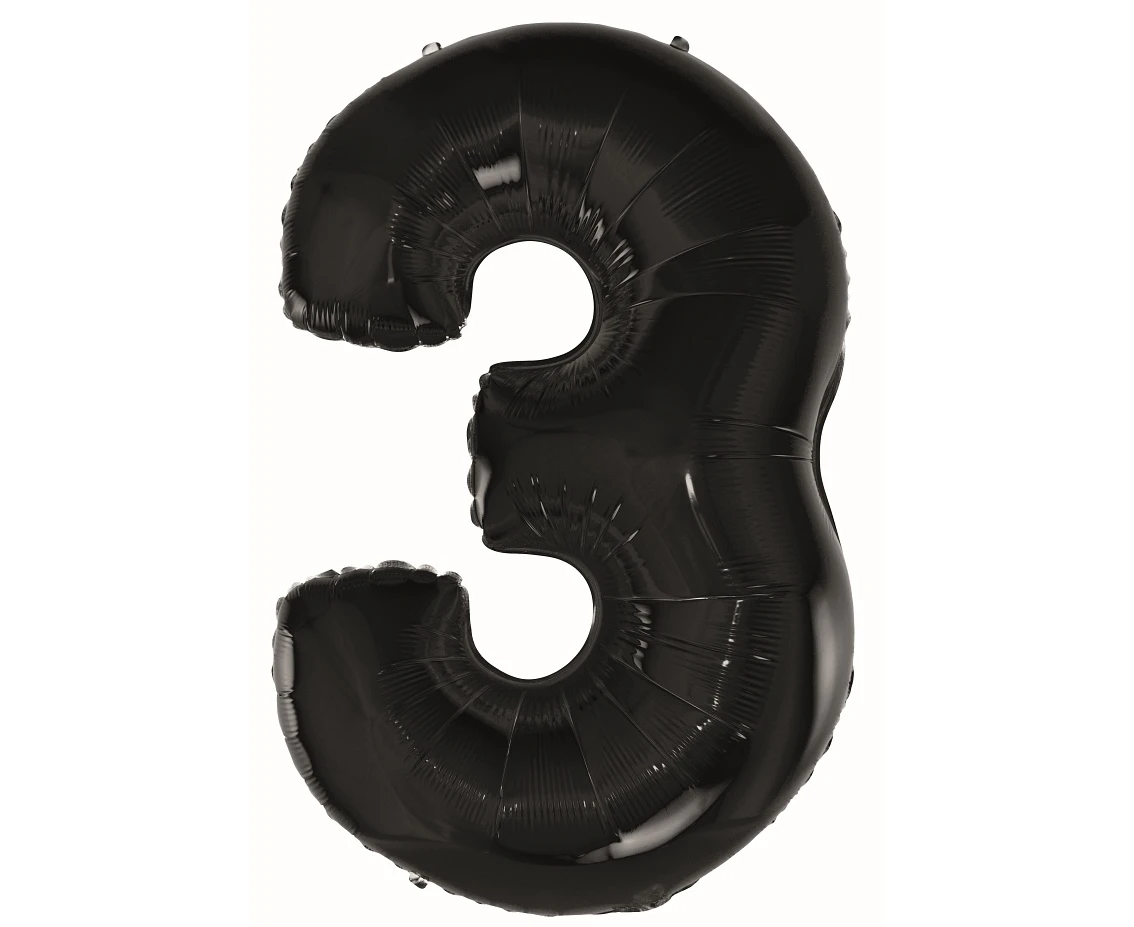 Foil balloon B&C digit 3, black, 92 cm