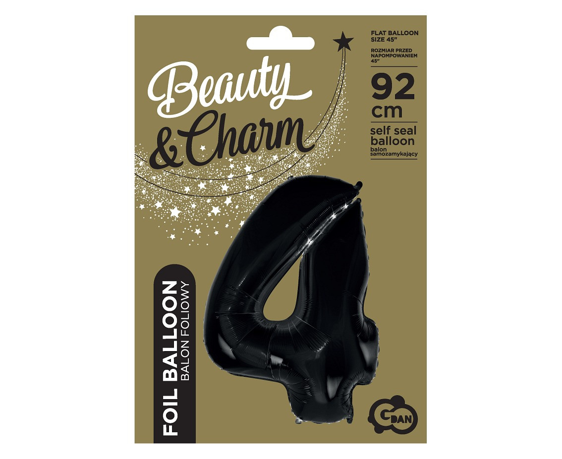 Foil balloon B&C digit 4, black, 92 cm