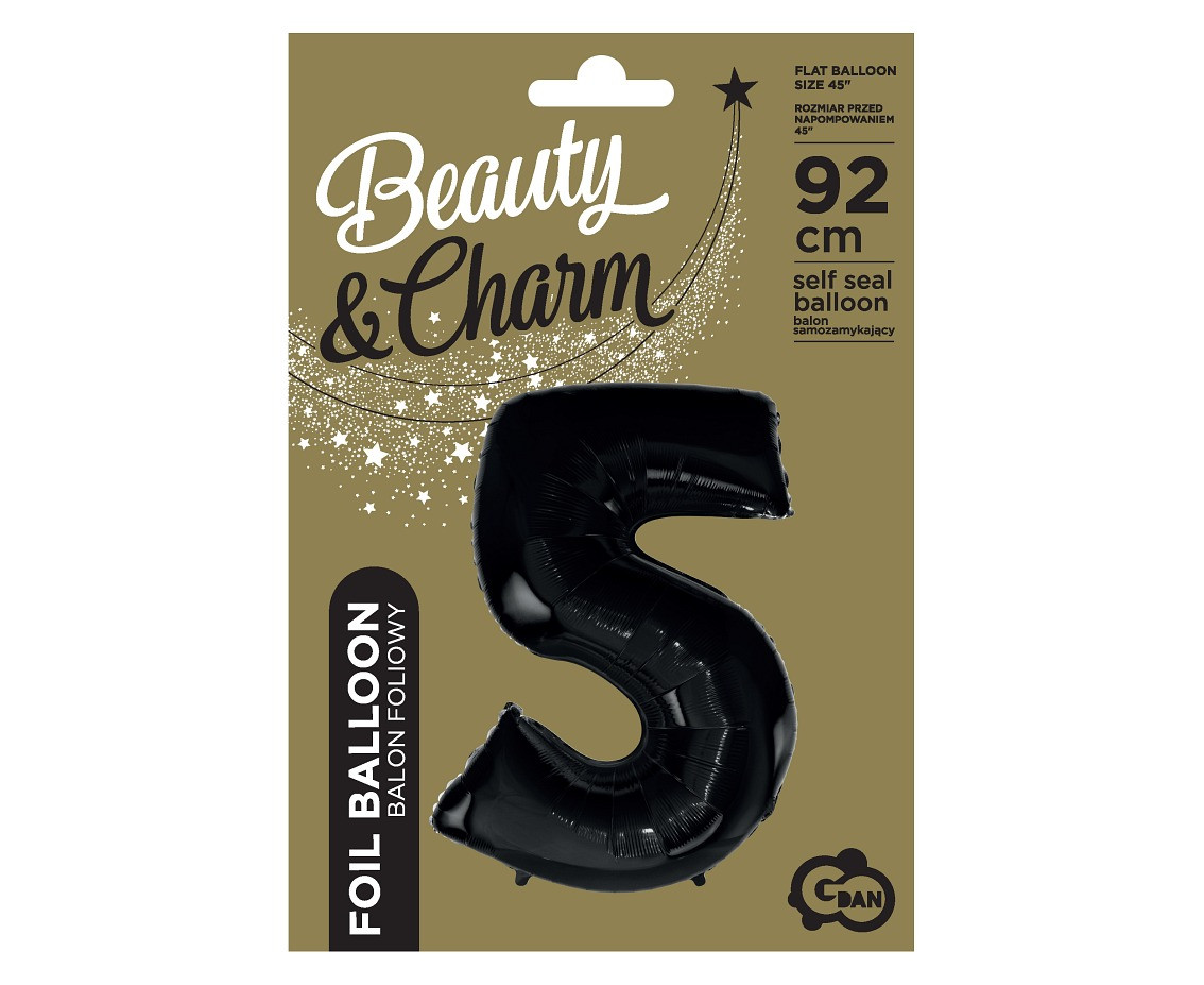 Foil balloon B&C digit 5, black, 92 cm