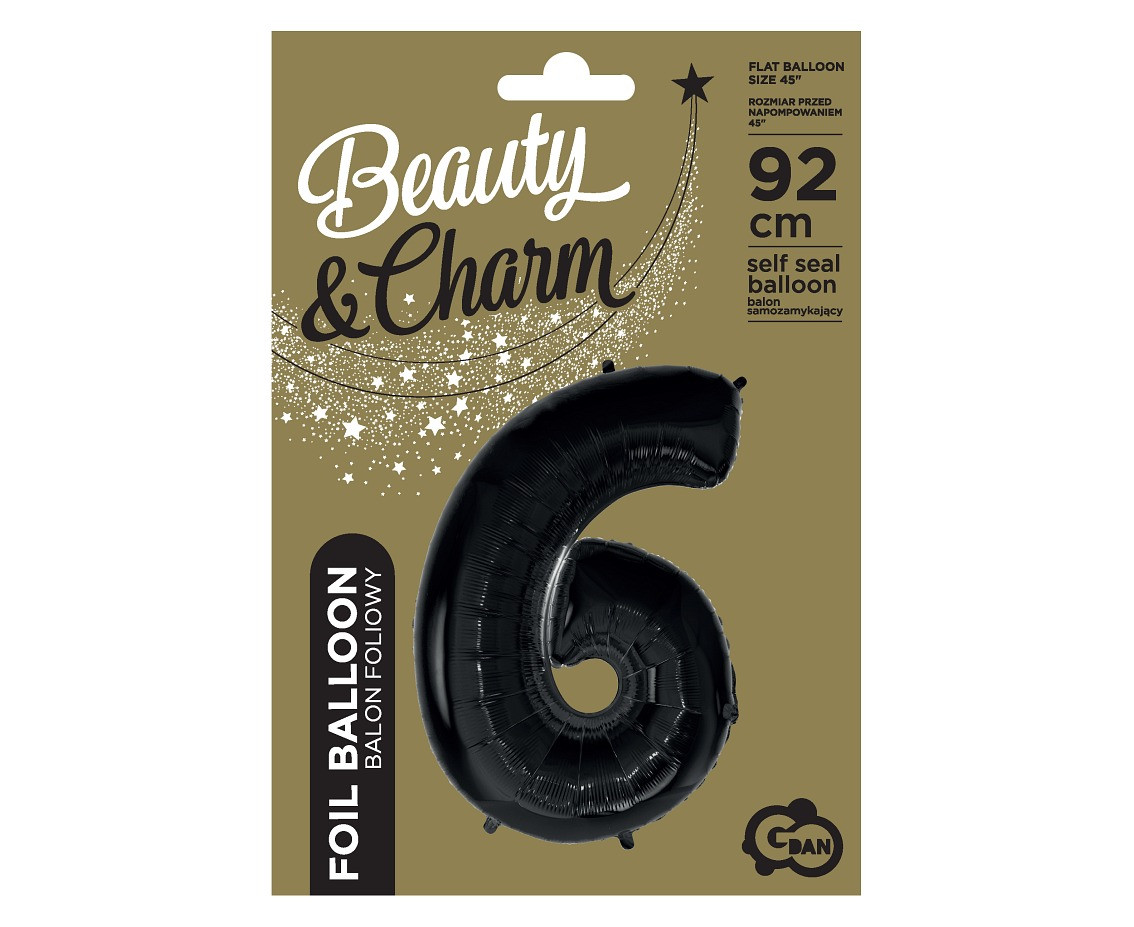 Foil balloon B&C digit 6, black, 92 cm
