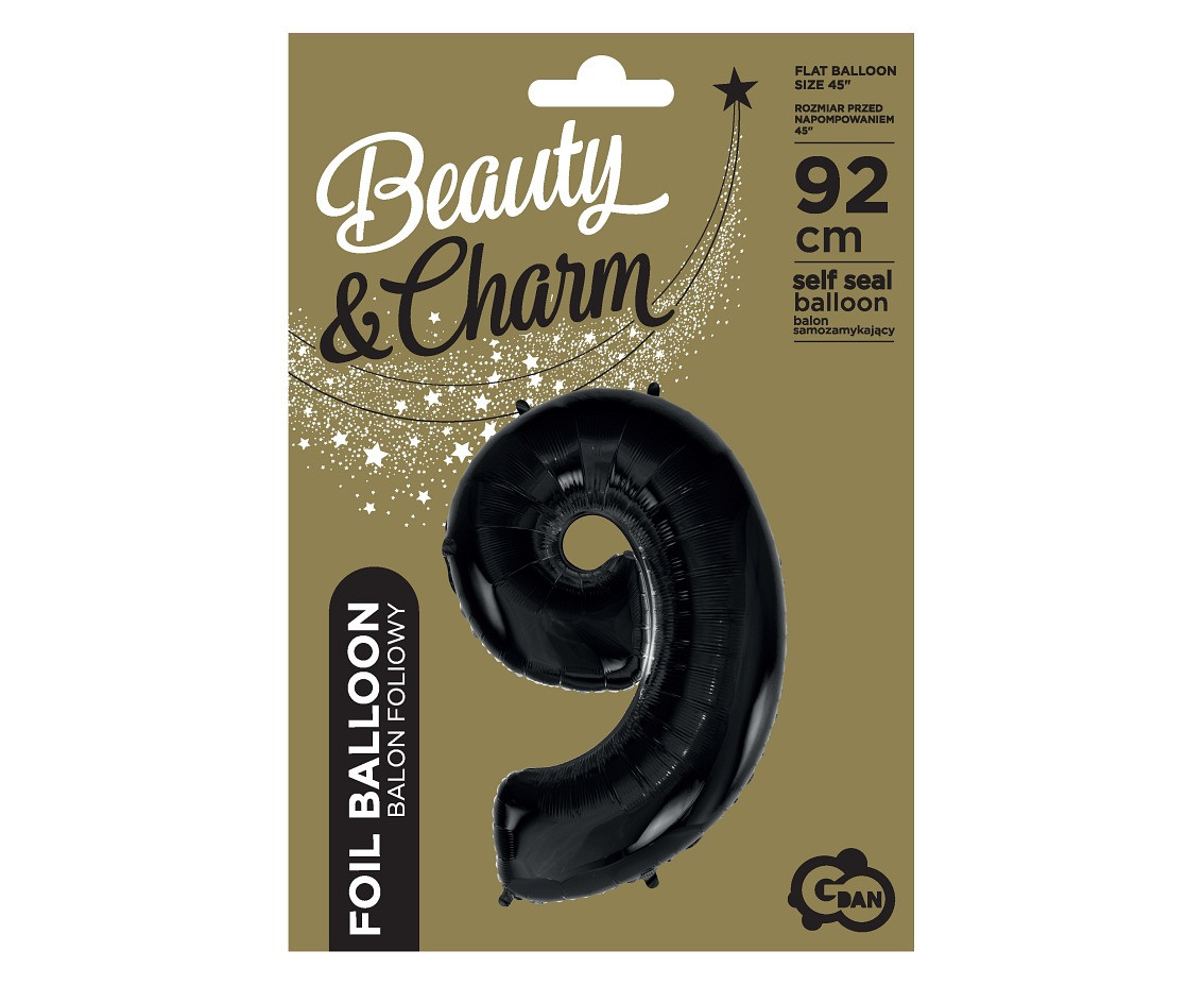Foil balloon B&C digit 9, black, 92 cm