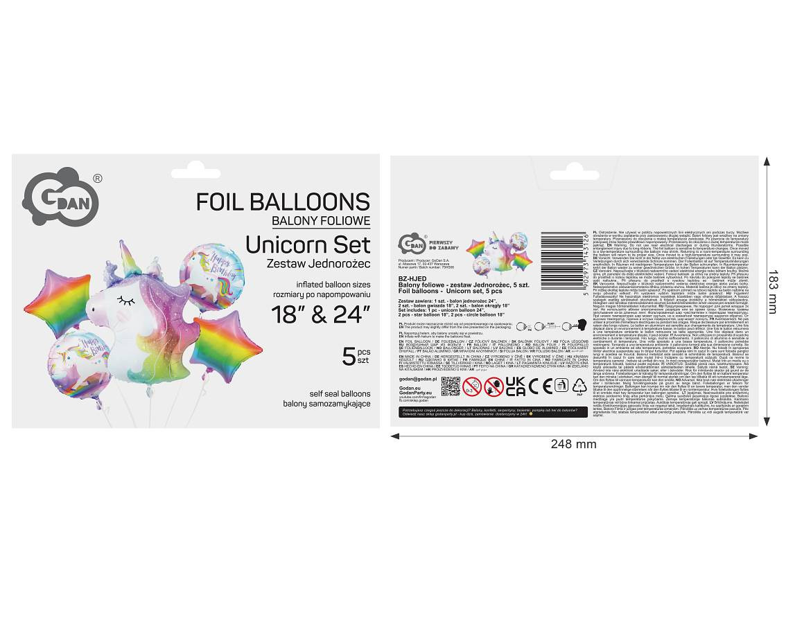 Foil balloon - Unicorn set / 5 pcs.