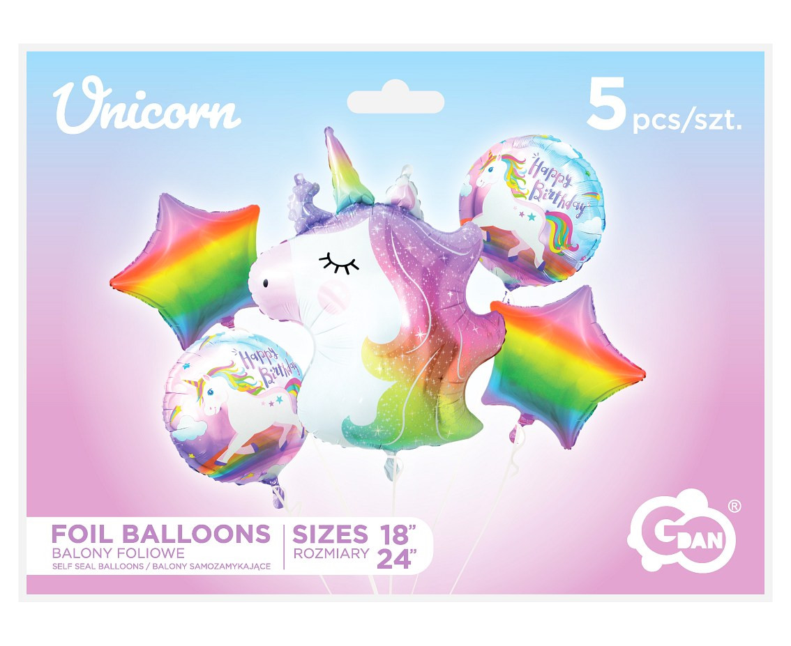 Foil balloon - Unicorn set / 5 pcs.