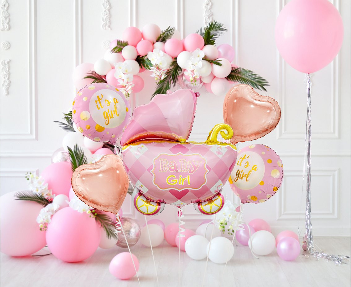 Foil balloon - Baby Carriage set, pink / 5 pcs. EOL
