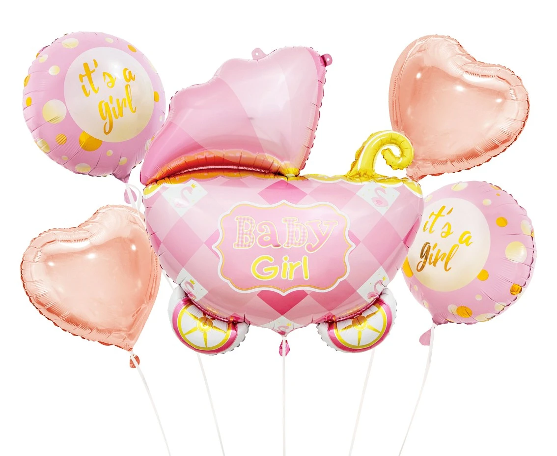 Foil balloon - Baby Carriage set, pink / 5 pcs. EOL
